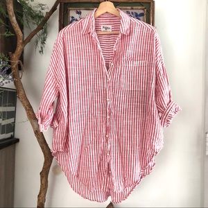 Anthropologie Red Monroe Oversized Striped Shirt
